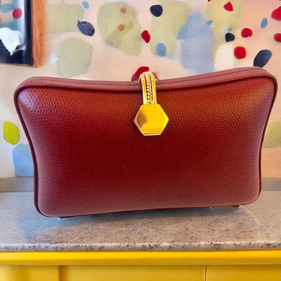 ELAN Vintage Red Snakeskin Print Hard Shell Crossbody Handbag or Clutch - Picture 6 of 15